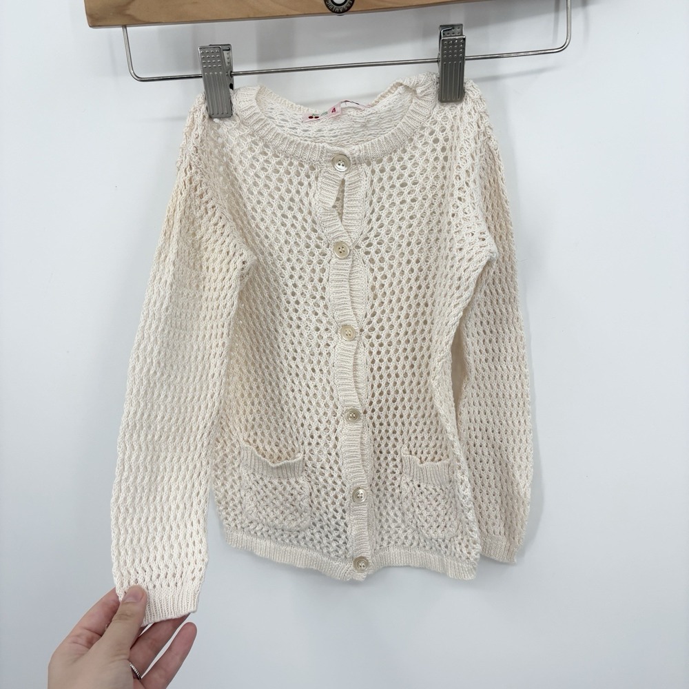 Bonpoint Crochet Cardigan Sweater Kids 4 Breathable Coastal Boho Luxury Layering